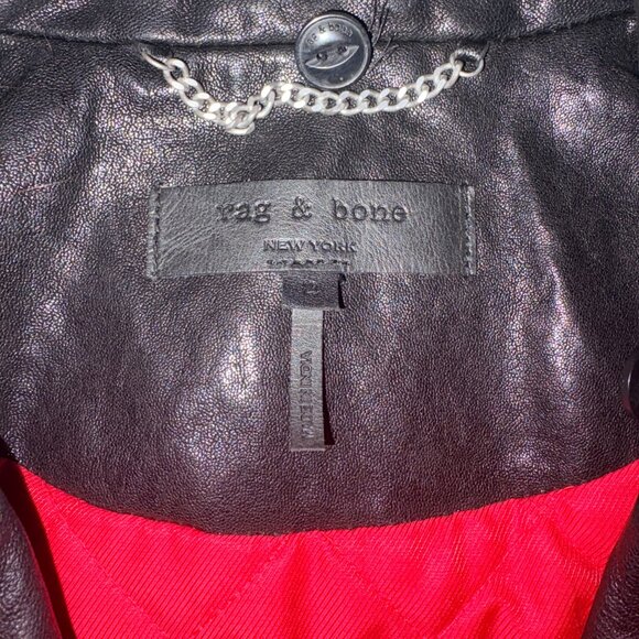 Rag & Bone Mackenzie Leather Biker Jacket Shearling Collar - Picture 12 of 13